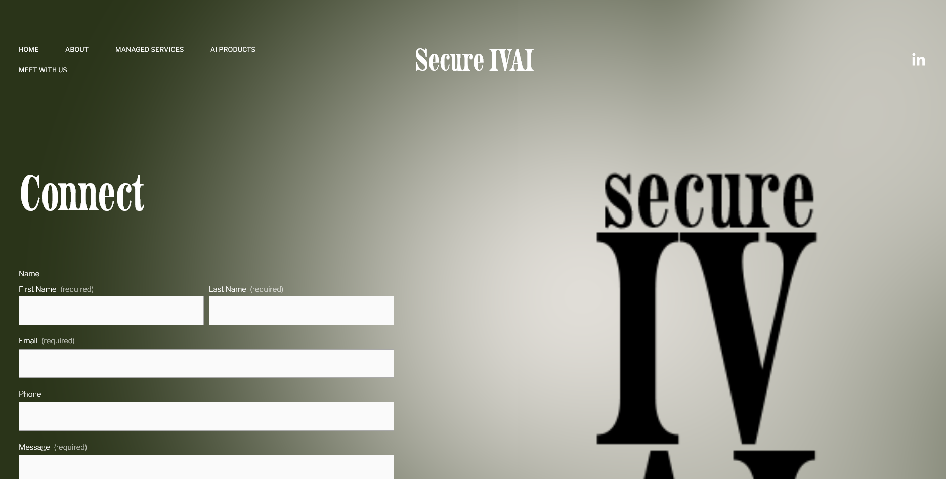 Old SecureIVAI contact page, stacked IVAI logo, dead whitespace