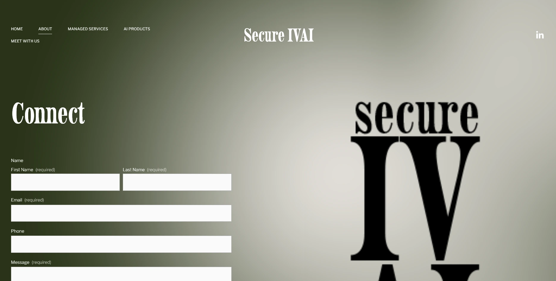 Ancienne page contact SecureIVAI, logo IVAI empilé, espaces vides
